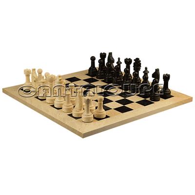 Combo Of The Economic Rustic Series Chess Set In Botticino & Jet Black Marble Natural Stone - 3.50" King With Botticino & Jet Black Marble Natural Stone Chess Board - 16"X16"