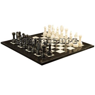 Combo Of The Economic Rustic Series Chess Set In Jet Black & White Marble Natural Stone - 3.50" King With Jet Black & White Marble Natural Stone Chess Board - 16"X16"