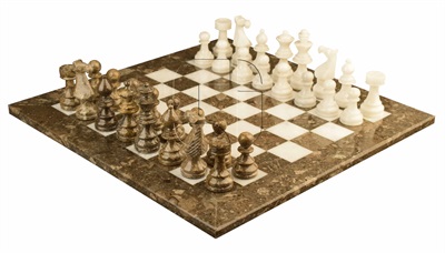 Combo Of The Modern European Series Chess Set In Oceanic & White  Marble Natural Stone - 3.50" King With Oceanic & Marble Natural Stone Chess Board - 16"X16"