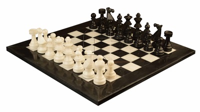 Combo Of The Modern European Series Chess Set  In Traditional Black & White  Marble Natural Stone - 3.50" King With Traditional Black & White Marble Natural Stone  Chess Board - 16"X16"