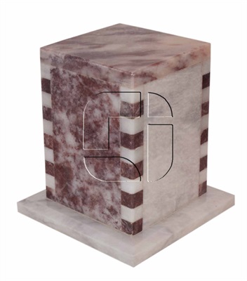 Rosso Delicato & White Marble Natural Stone Adult Finger Joint Cremation Urn For Ashes