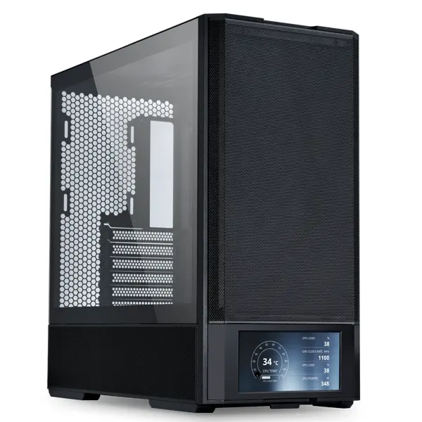 Lian Li Lancool 207 Digital ATX Computer Case w/Integrated LCD Screen, Mesh-Centric Panels Mid-Tower PC Case w/ 2 x 140x40x30mm PWM Fans, 2 x 140mm Fans Pre-Installed, Side or Rear-Mount PSU