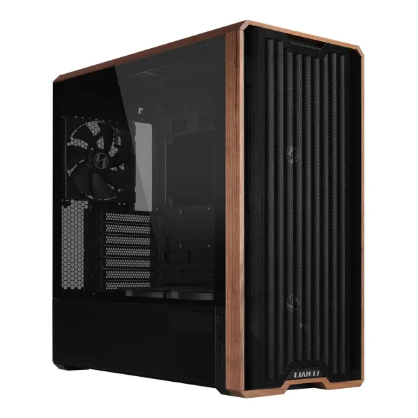 Lian Li Lancool 217 Genuine Walnut Wood Computer Case, Mid-Tower ATX PC Case with 5 Pre-Installed PWM Fans 2x170mm, 2x120mm & 1x140mm, Flexible PSU & Cable Installation - Black