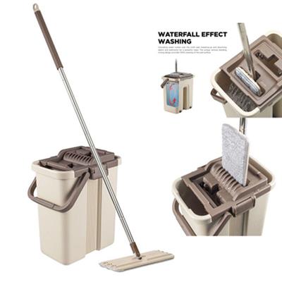 Washable & reusable flat mop magic spin & bucket kit self wash squeeze dry flat mop bucket