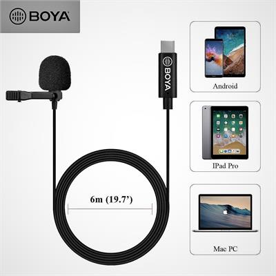 Boya by-m3 usb type-c clip on lavalier lapel microphone omnidirectional mic