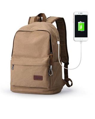 Muzee 15.6 inch laptop backpack with usb charging port bag - khaki
