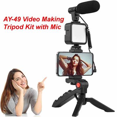 AY-49 Video-Making Kit Vlogging Tripod with Microphone LED Fill Light