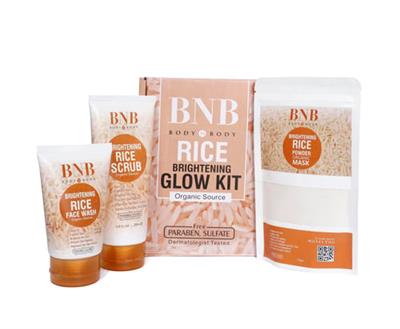 BNB Rice Brightening Glow Kit Rice Face Wash Powder Mask Scrub 3in1