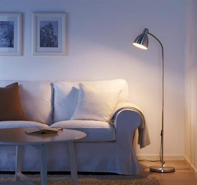 Ikea floor/reading lamp aluminium chrome effect. 