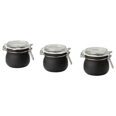 IKEA Jar with lid, clear glass/black, 130 ml, Pack of 3, KORKEN
