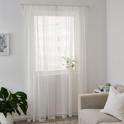 Ikea Sheer curtains, 1 pair, white leaves/with rod pocket, 145x300 cm
