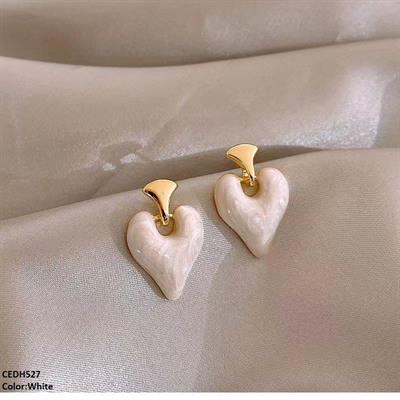 Heart Drop Earrings White