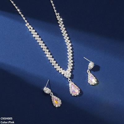 Flower Tear Necklace Set Pink