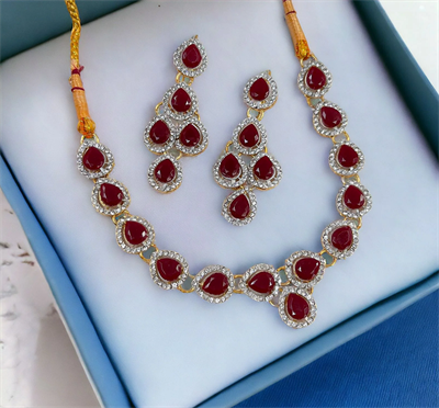 Tear Necklace Set Ruby