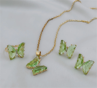 Birthstone Butterfly Pendant Set Green