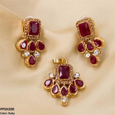 Square Pear Pendant Set Ruby