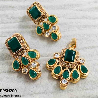 Square Pear Pendant Set Emerald