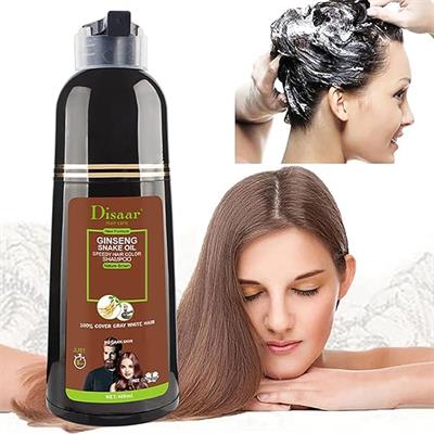 Disaar Natural Brown Hair Color Shampoo 100% Cover Gray White Hair Easy To Use Long Lasting 400ml For Girls , Men & Women