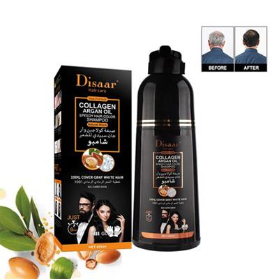 Disaar Collagen Argan Oil Speedy Hair Color Shampoo Cover Gray & White Hair Natural Black Hair Dye Shampoo Repair Damaged 400m