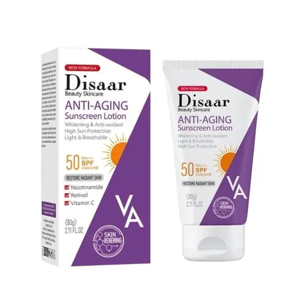 Disaar VA Anti-Aging Sunscreen Lotion SPF 50 PA+++ – Advanced UVA/UVB Protection & Youthful Skin Care