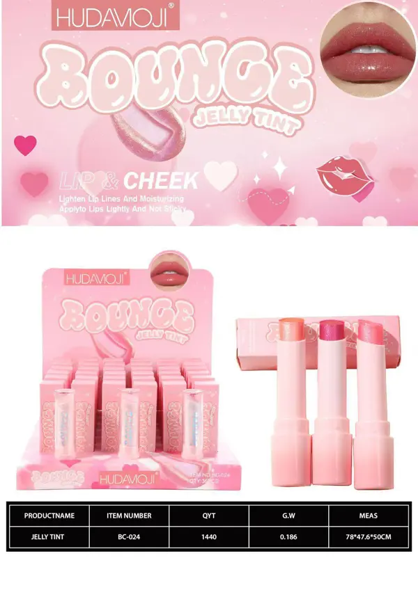 HudaMoji Jelly TINT Lips& check 3pc set