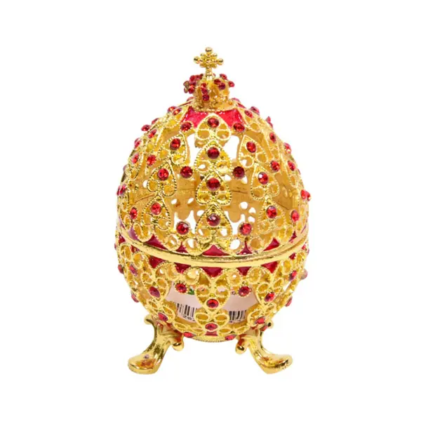 Royal Red & Gold Crystal Fabergé-Style Egg Jewellery Box – Luxury Enamel Trinket Holder