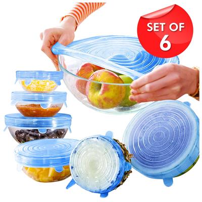 6 Pcs Silicone Stretch Lids,  Flexible Silicone Lids and Reusable Food and Bowl Covers of Various Sizes for Maintaining Food Freshness