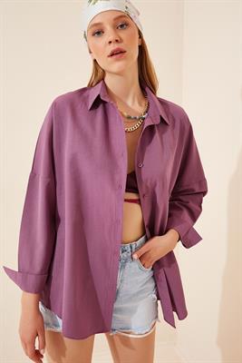Oversized Button Down Shirt - Dull Purple