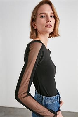 Black Top with Stylish Net Sleeves 