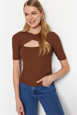 Coffee Brown Cut Out Stylish Top 