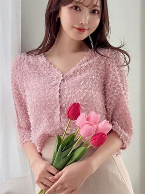 FRIFUL Women V-Neck Textured Elegant Blouse