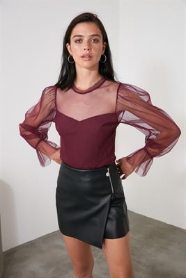 Plum Tulle Blouse With Netted Back