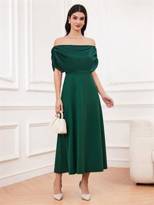 SHEIN emerald green off shoulder pleated dress