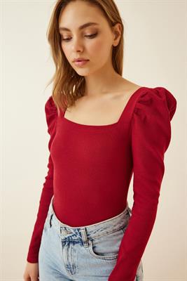 Maroon Top With Balloon Sleeves 