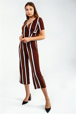 Striped Brown & White Jumpsuit 