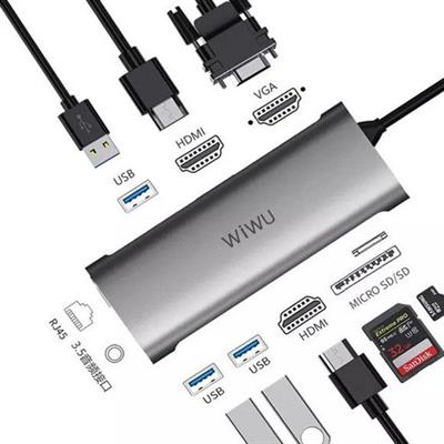 WIWU ALPHA 11 IN 1 TYPE C HUB (4 USB, HDMI, VGA, TYPE-C, LAN, AUDIO, SD & MICRO SD)