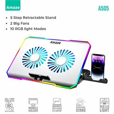 Amaze A505 Laptop Dual fans RGB Cooling Stand with Phone Holder