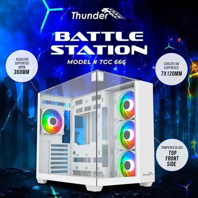 Thunder Battle Station TGC-666 White ATX PC Case with 3 sided glass