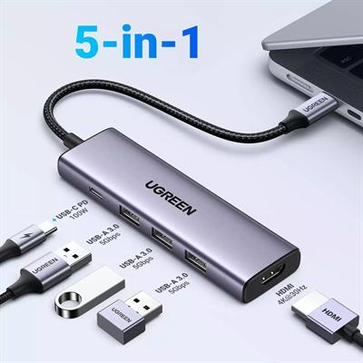 UGREEN 5-IN-1 USB-C HUB (100W PD, 4K@30Hz HDMI) 15596