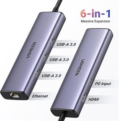 UGREEN 15598 REVODOK 6-IN-1 USB-C HUB (100W PD, 4K@30Hz HDMI)