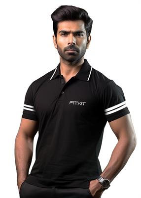 Fitto Double Stripe Polo - Black