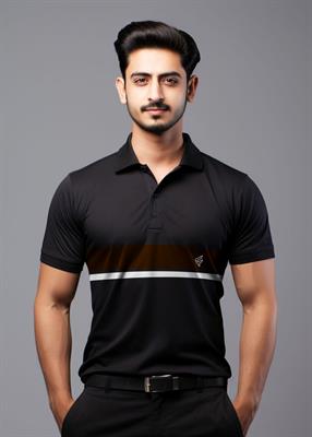 Black Chest Panalled Polo