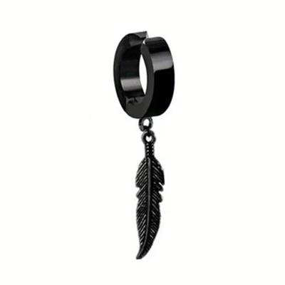 1 pc Trendy Feather Black Stainless Steel Men's Earrings and Ear Clips