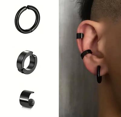 3 pcs Ear Clips Stainless Steel No-hole Ear Clips Men