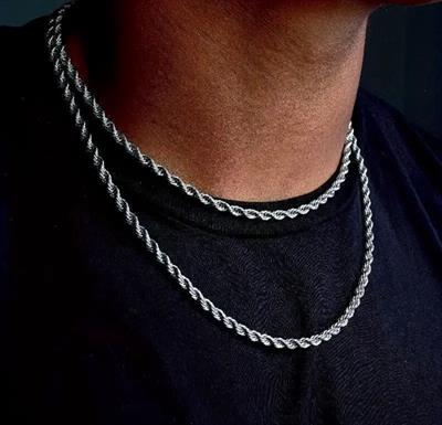 Silver Plated Stainless Steel Rope Chain Necklace 