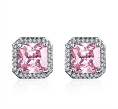  Pink Zircon Step Square Sterling Tops