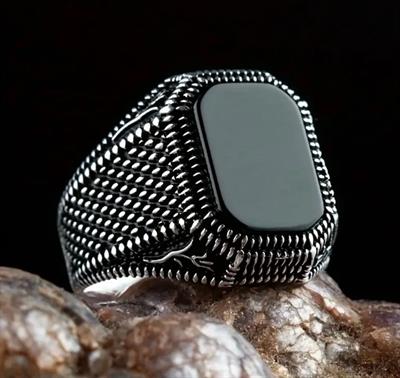 Square Stone Black Ring