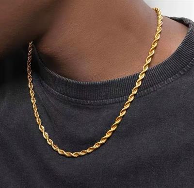 18K Gold Plated Stainless Steel Twisted Rope Chain Necklace 