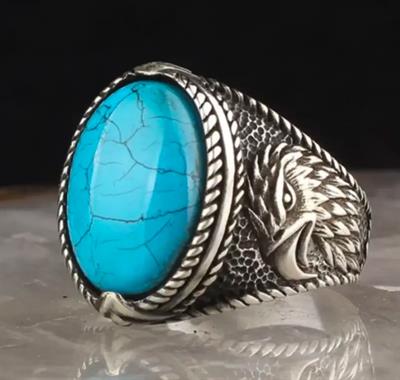 Vintage Style Ring with Turquoise and Eagle Wing Design