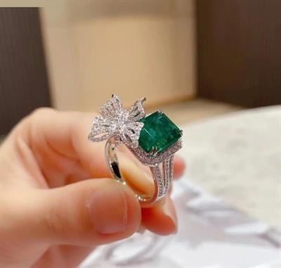 Green Square Butterfly Adjustable Ring 